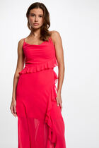 Fitted midi dress ruffles fuchsia pink women