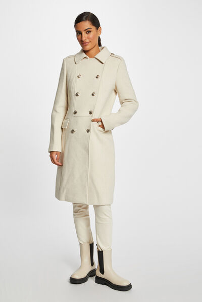 Straight buttoned coat beige ladies'