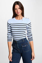 Pull manches longues à rayures bleu ciel femme