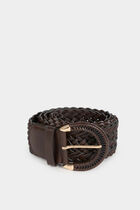 Wide braided belt dark brown women