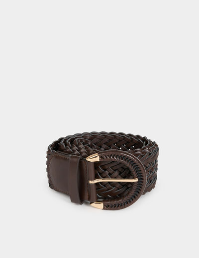 Wide braided belt dark brown women
