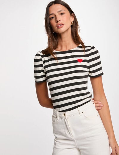 Striped short sleeve T-shirt white women