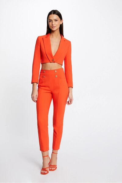 Fitted city trousers with buttons orange ladies'
