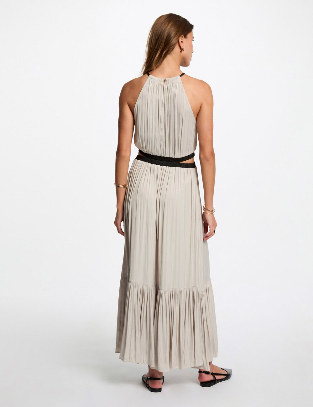 Satin maxi straight dress beige women