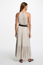 Satin maxi straight dress beige women