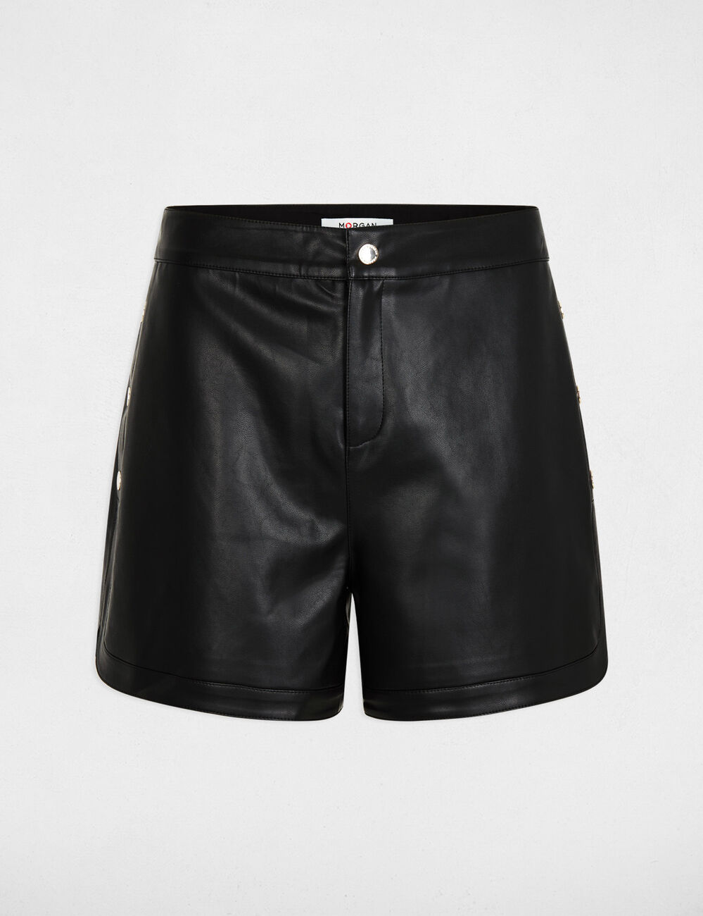 Short droit simili cuir noir femme