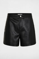 Short droit simili cuir noir femme