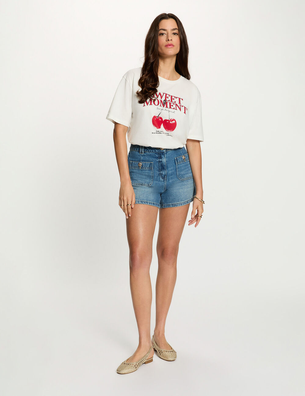 Slim denim shorts denim stone women