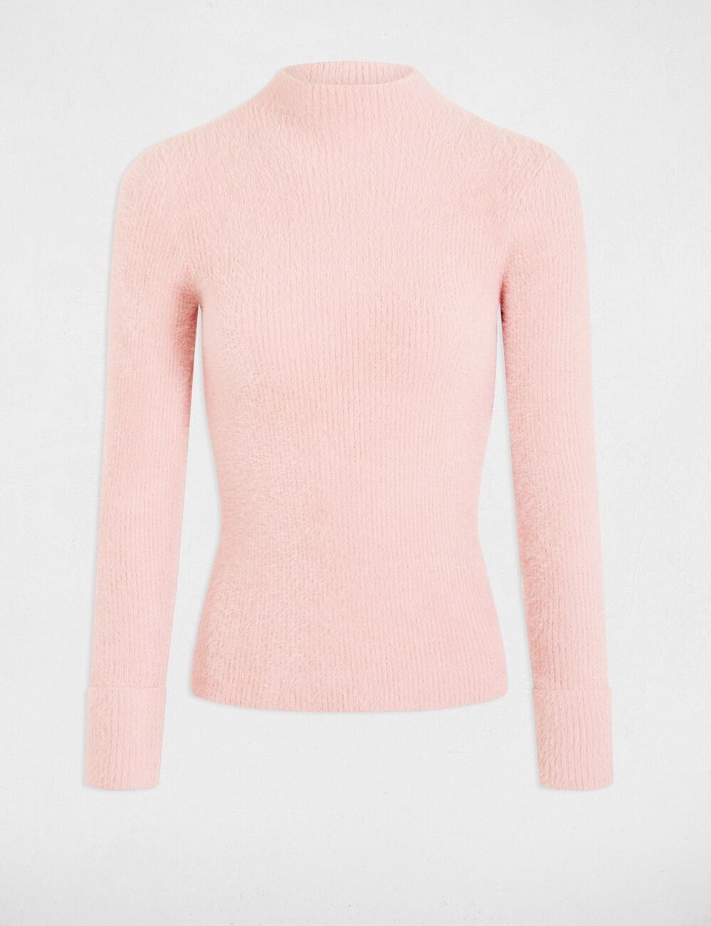 Long-sleeve fuzzy knit sweater light pink women