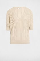 Pull manches 3/4 col en V sable femme