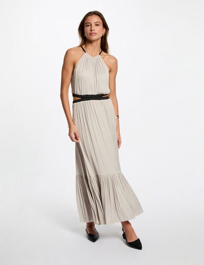 Satin maxi straight dress beige women
