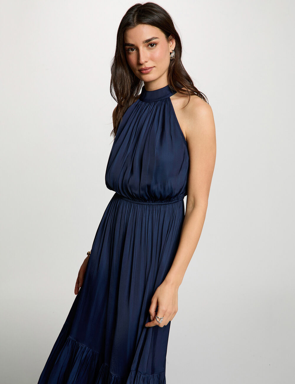 Maxi loose A-line dress navy blue women