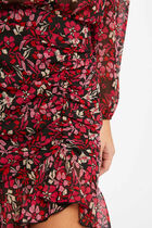 Shirred straight skirt with floral print multicolored women