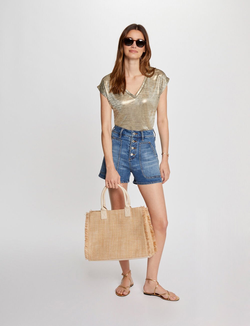 T-shirt manches courtes jaune or femme