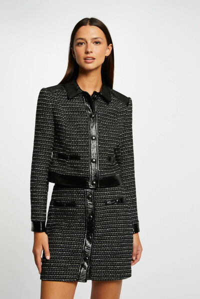 Straight jacket with vinyl details black ladies'