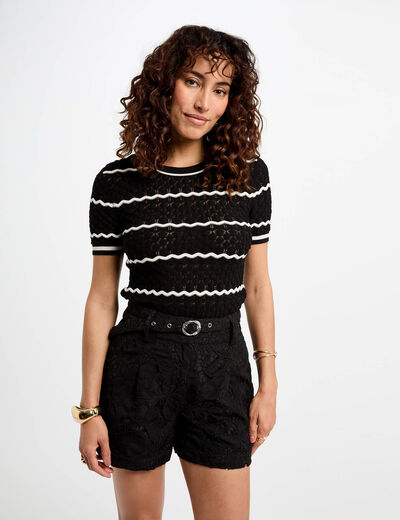 High waist laced shorts black women