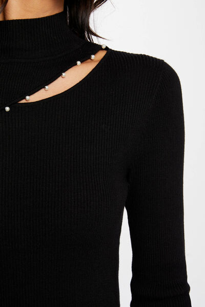 Long-sleeved jumper with opening black ladies'