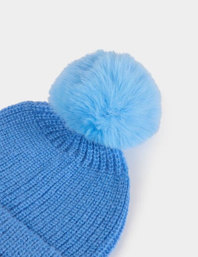 Beanie with pom-pom blue women