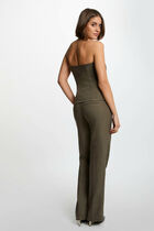 Cigarette trousers with darts khaki green women