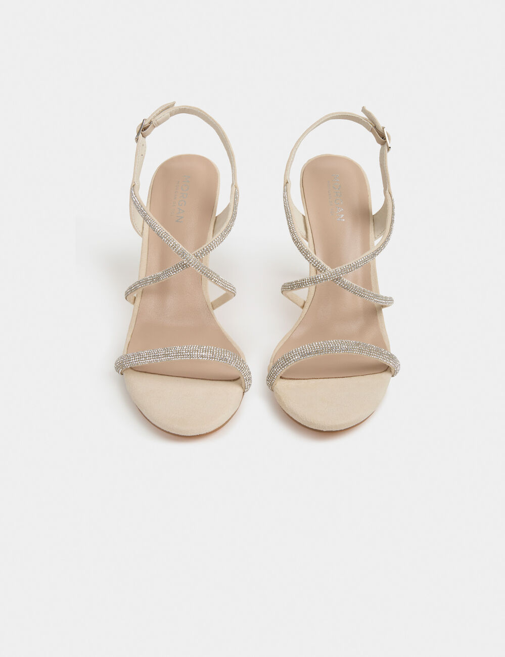 Sandals with rhinestones ivory women