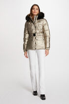 Metallised padded jacket hood gold women