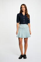 Pleated short skirt bleach denim women