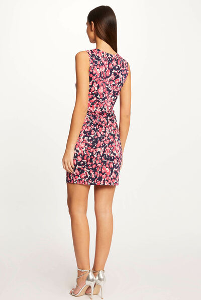 Draped fitted dress abstract print pink ladies'