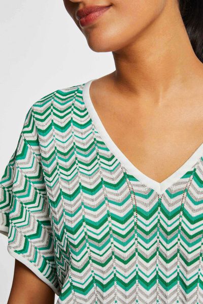 Short-sleeved jumper chevron print green ladies'