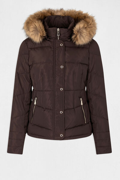 Straight padded jacket with hood chestnut brown ladies'