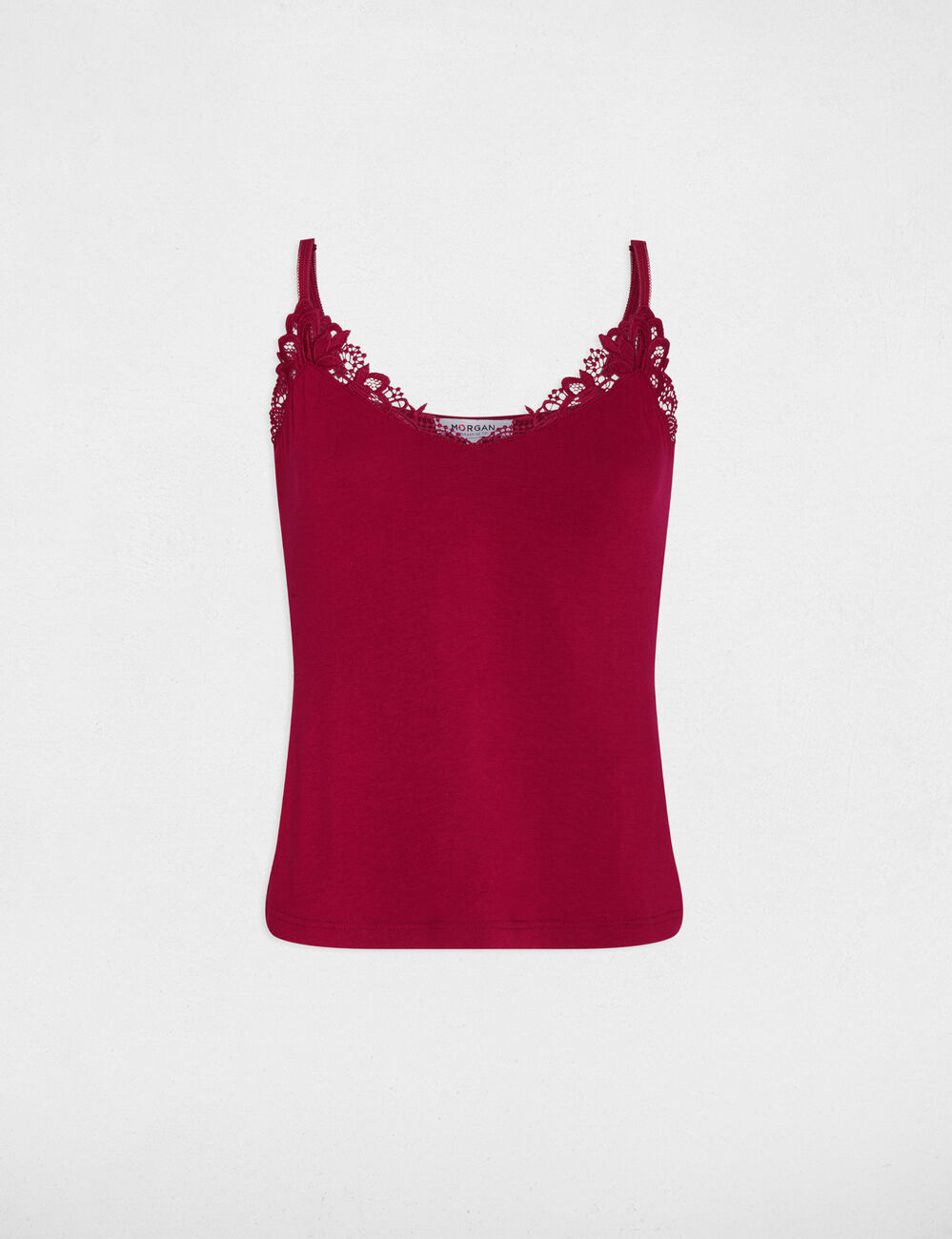 Lace-trimmed V-neck camisole bordeaux women