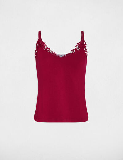 Lace-trimmed V-neck camisole bordeaux women