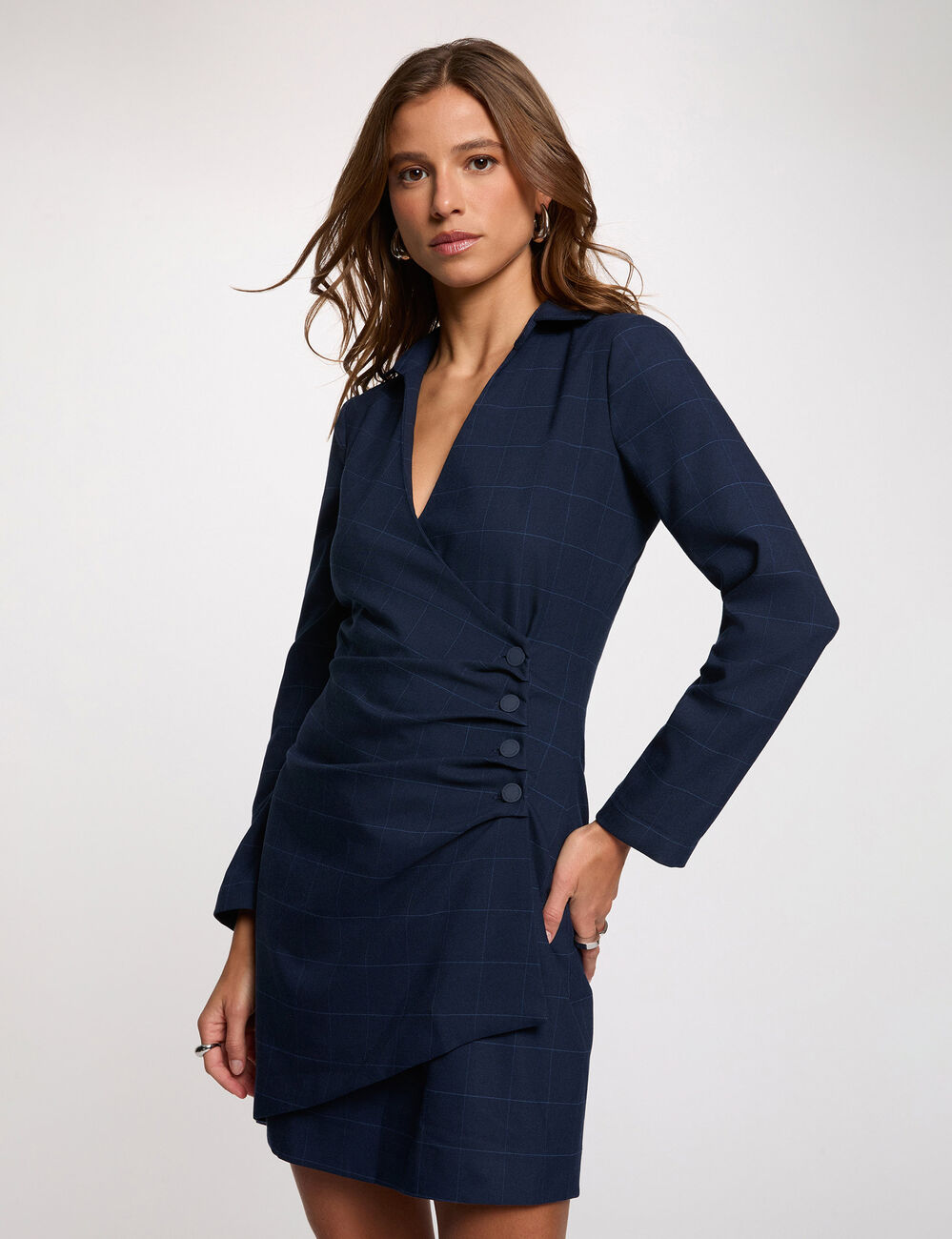 Wrap short dress navy blue women