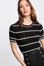 Pull manches courtes rayé noir femme