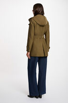 Waisted belted trenchcoat with hood khaki green women