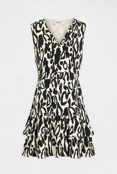 Waisted dress with ruffles animal print multico ladies'