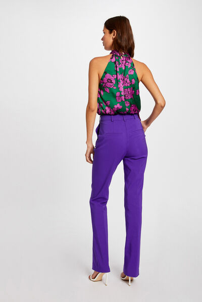 Sleeveless blouse floral print purple ladies'