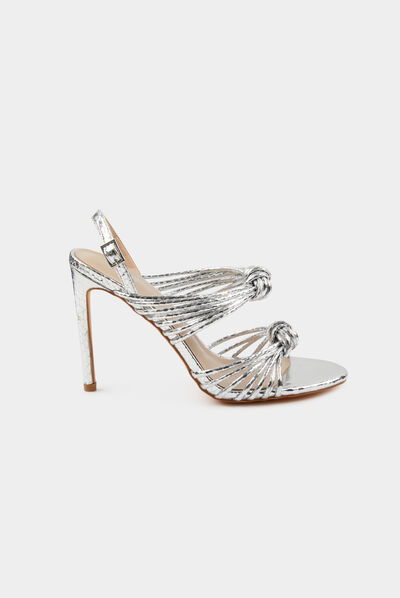 Sandals with heels and tied straps silver ladies'