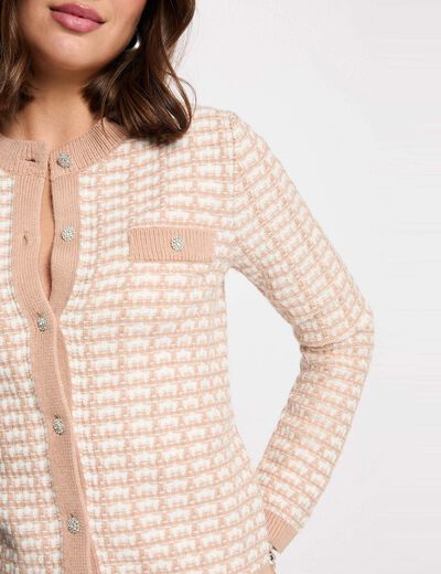 Fitted jacquard cardigan taupe women