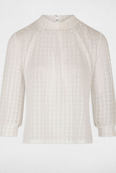 3/4-length sleeved t-shirt with lace ecru ladies'