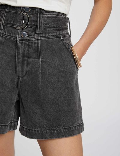 High-waisted denim shorts mid-grey ladies'
