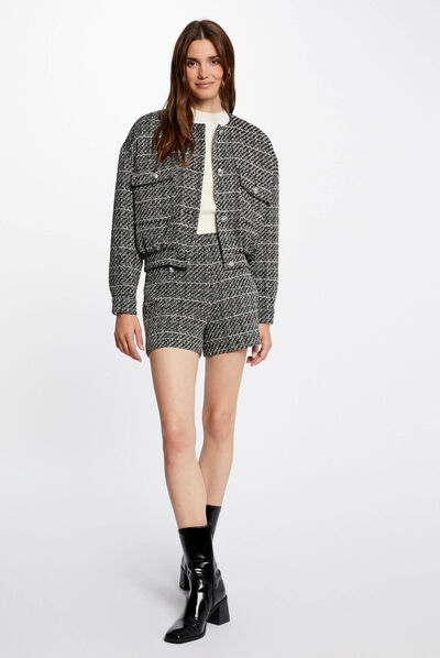 Straight shorts with metallised threads black ladies'