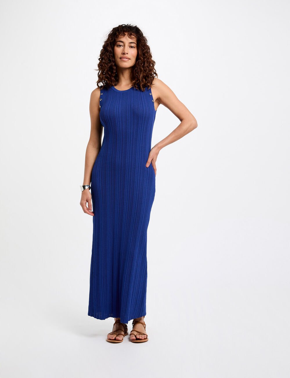 Robe tricot longue ajustée bleu electrique femme