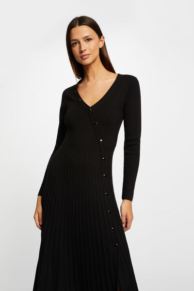 Midi skater jumper dress pleated bottom black ladies'
