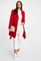 Belted long coat red women