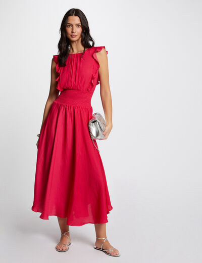 Maxi A-line dress with smocked waist raspberry ladies'