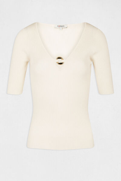 3/4-length sleeved jumper with ornament ivory ladies'