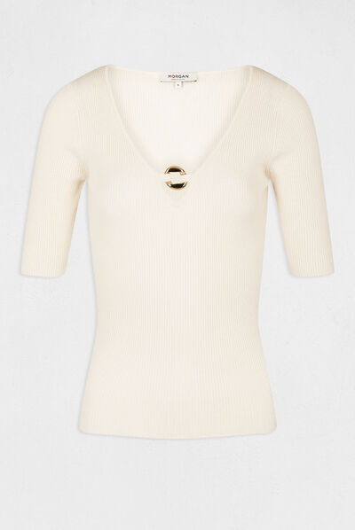 3/4-length sleeved jumper with ornament ivory ladies'