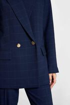 Checked straight blazer navy blue women
