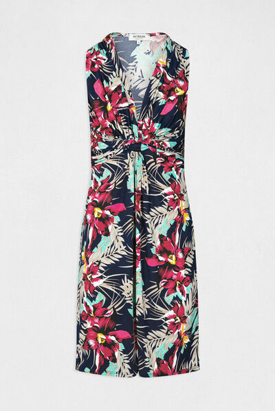 Straight dress with floral print navy ladies'