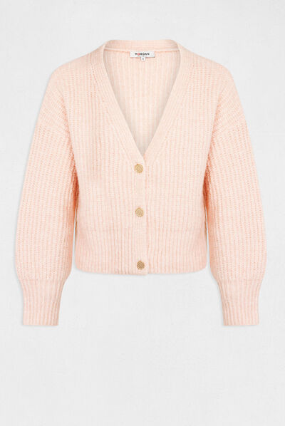 Straight buttoned cardigan with V-neck pink ladies'